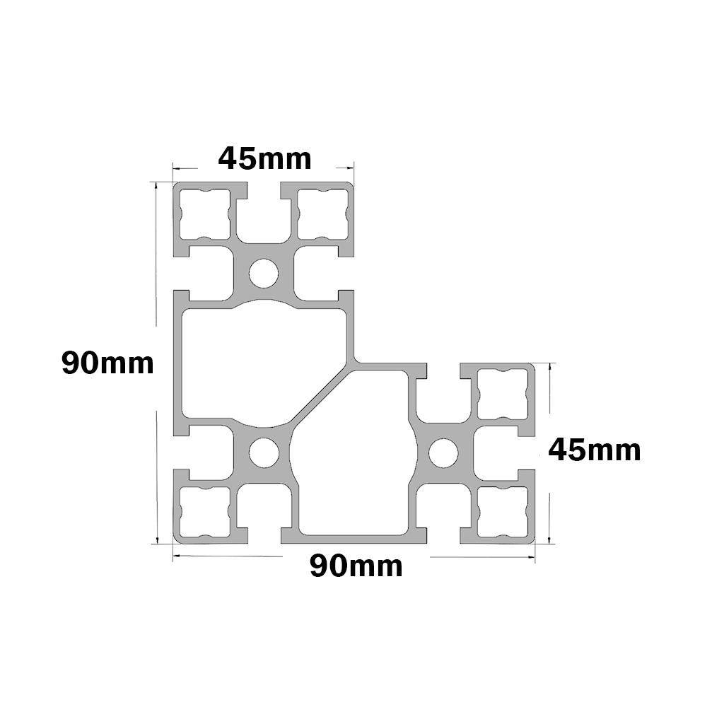 10-909045C-0-1000MM MODULAR SOLUTIONS EXTRUDED PROFILE<br>90MM X 90MM X 45MM CORNER POST, CUT TO THE LENGTH OF 1000 MM
